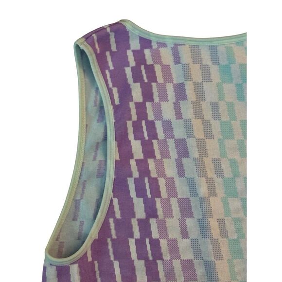FABLETICS Seamless Neck Crop Tank Top Checkered Purple Aqua Women's Size Smalll - Picture 6 of 7